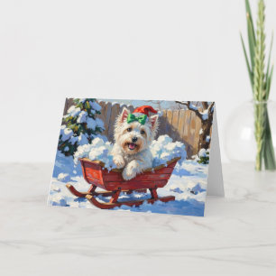 Cartão Cachorro Fofo Coton de Tulear Trenó de Natal Vinta