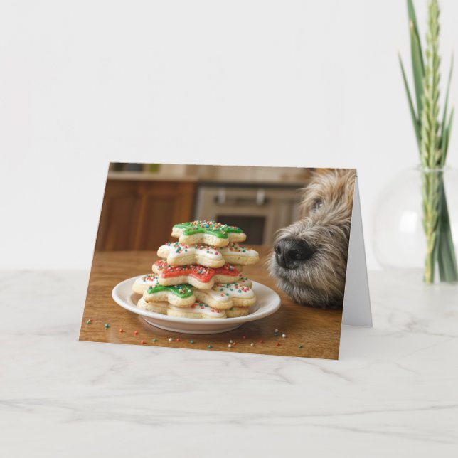 Cartão Cachorro Fungando Biscoitos de Natal (Frente)