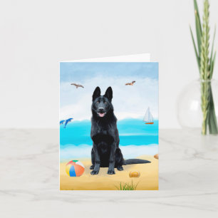 Cartão Cachorro German shepherd Negro na praia
