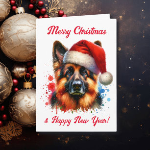 Cartão Cachorro german shepherd no Natal