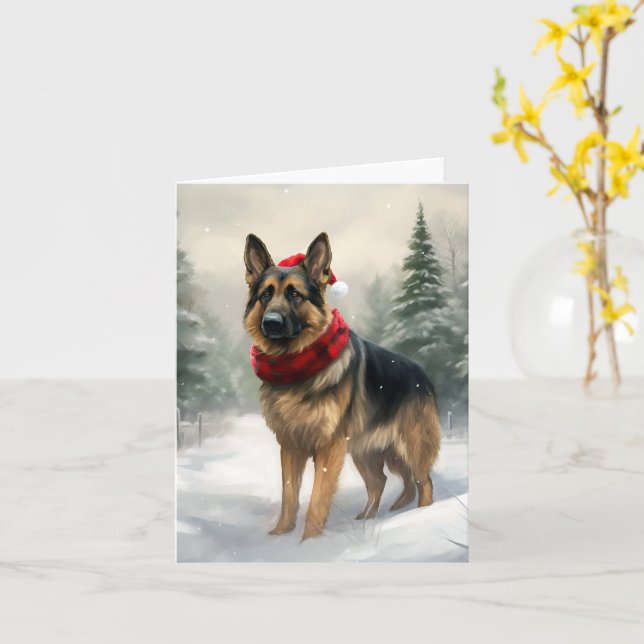 Cartão Cachorro german shepherd no Natal da Neve (Flor Amarela)
