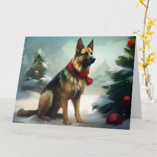 Cartão Cachorro german shepherd no Natal da Neve