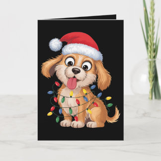 Cartão Cachorro Golden Retriever Chapéu de Papai Noel Luz