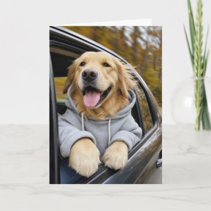 Cartão Cachorro Golden Retriever de Aniversário Andando d
