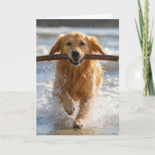 Cartão Cachorro Golden Retriever de Aniversário Correndo