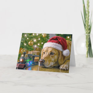 Cartão Cachorro Golden Retriever de Natal Assistindo a um