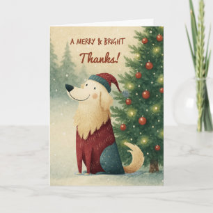 Cartão Cachorro Golden Retriever de Natal Obrigado em Cha