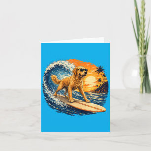 Cartão Cachorro Golden Retriever Engraçado Surfando Pôr d