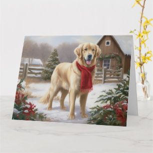 Cartão Cachorro Golden Retriever na Neve Natal