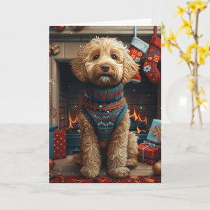 Cartão Cachorro Goldendoodle com Presentes de Natal Larei