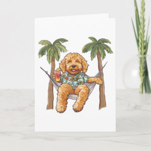 Cartão Cachorro Goldendoodle com Top Havaiano