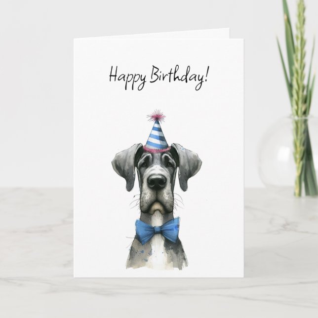 Cartão Cachorro Grande com um Pequeno Chapéu de Aniversár (Frente)