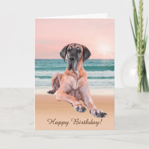 Cartão Cachorro Great Dane Fofo Sentado na Praia Personal