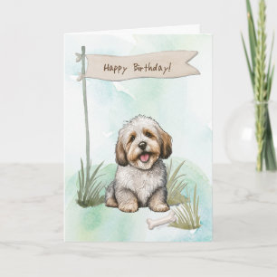 Cartão Cachorro Havanês ao ar livre sob sinal de aniversá