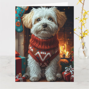 Cartão Cachorro Havanês com presentes de Natal