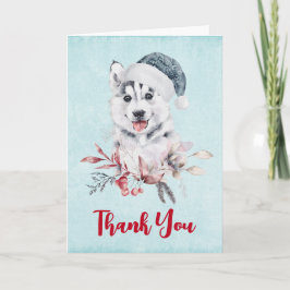 Cartão Cachorro Husky de Natal em um Chapéu de Papai Noel