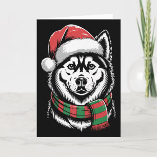 Cartão Cachorro Husky Siberiano de Natal Chapéu Cachecol 