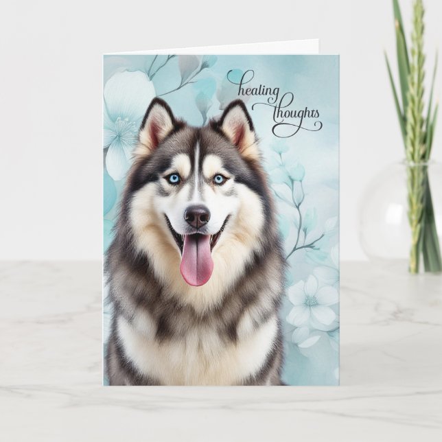 Cartão Cachorro Husky Siberiano Flores Botânicas Melhoras (Frente)