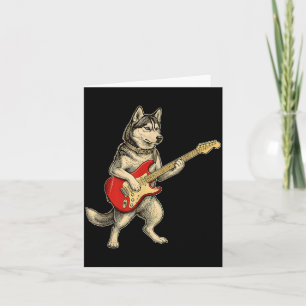 Cartão Cachorro Husky Siberiano Tocando Rocker de Guitarr