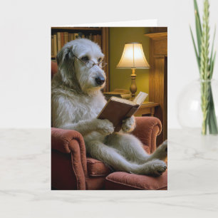 Cartão Cachorro Irish Wolfhound de Aniversário Lendo um L
