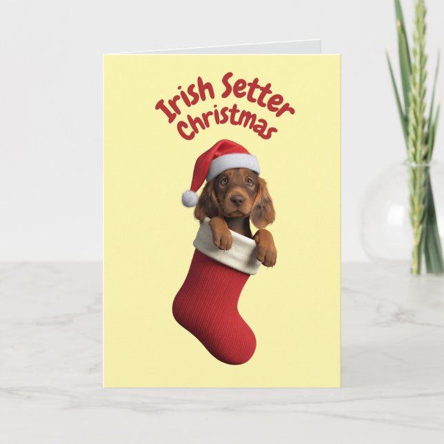 Cartão Cachorro Irlandês Setter Natal Fofo (Frente)