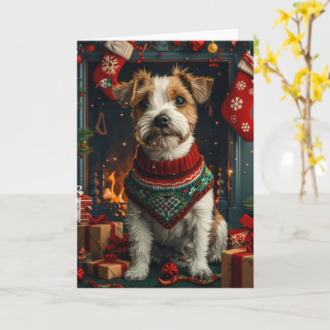 Cartão Cachorro Jack Russell Com Presentes de Natal Larei (Flor Amarela)