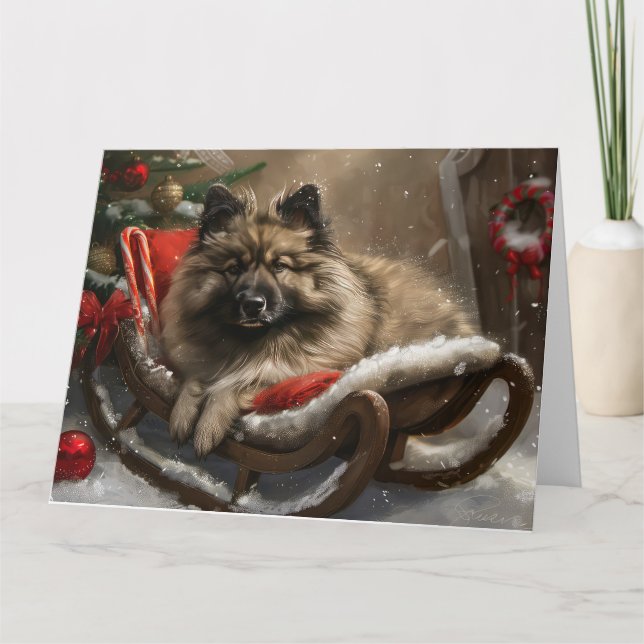 Cartão Cachorro Keeshond Natal Festivo (Frente)