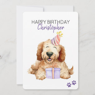 Cartão Cachorro Labradoodle Personalizado Feliz Aniversár
