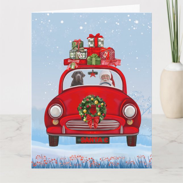 Cartão Cachorro Labrador no carro com Papai Noel  (Frente)