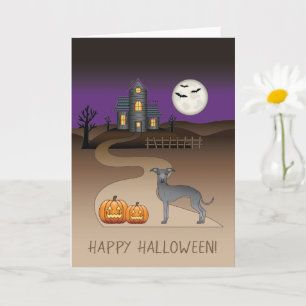Cartão Cachorro Molhado Azul E Casa Assombrada Ao Hallowe