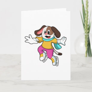 Cartão Cachorro no gelo patinando com patins de gelo