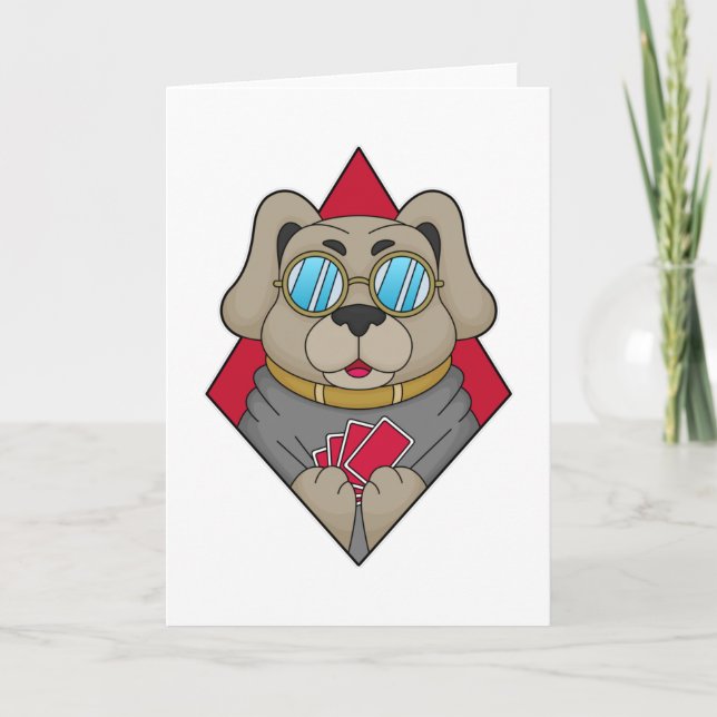 Cartão Cachorro no pôquer com cartas de pôquer (Frente)