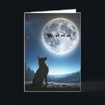 Cartão Cachorro Observando Papai Noel e Reindeer<br><div class="desc">Um cão German shepherd olha para uma lua de cheio onde os Papais noeis e as renas são silenciados contra uma lua de cheio brilhante</div>