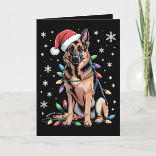 Cartão Cachorro Pastor Alemão Luzes de Natal Chapéu do Pa