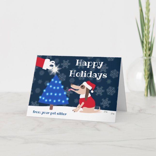 Cartão Cachorro-Pet com Árvore de Natal e Papais noeis (Frente)