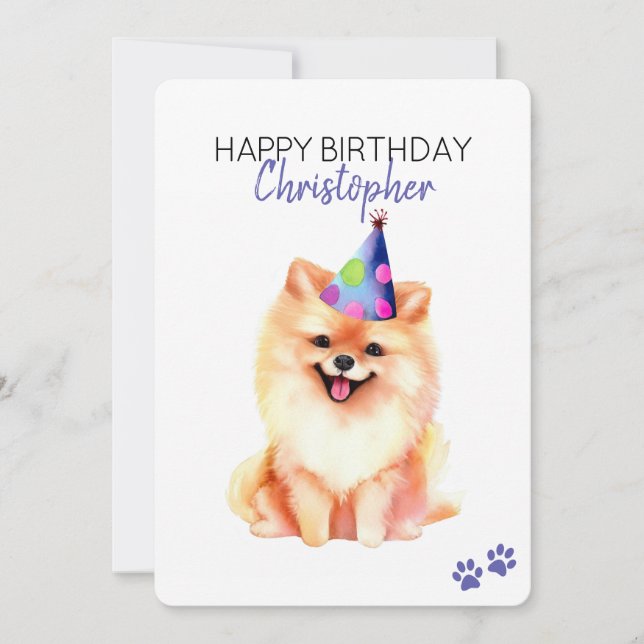 Cartão Cachorro Pomeraniano Personalizado Feliz Aniversár (Frente)