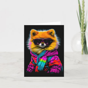 Cartão Cachorro Pomerano de inverno Esqui de esportes