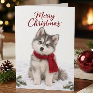 Cartão cachorro pomsky fofo, amante de cães, feliz natal,