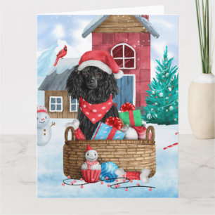 Cartão Cachorro Poodle na Casa de Natal na Neve