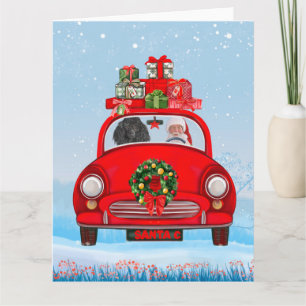 Cartão Cachorro Poodle no carro com Papai Noel