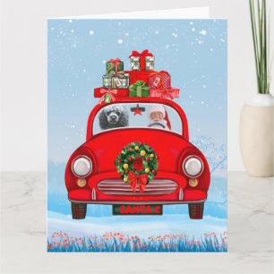 Cartão Cachorro Poodle no Carro com Papai Noel