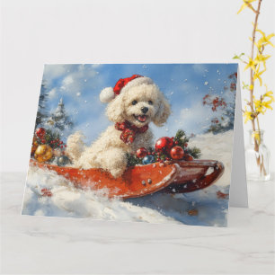 Cartão Cachorro Poodle no Trenó Deixe Nevar Natal