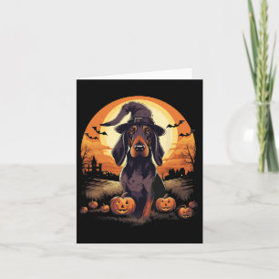 Cartão Cachorro Preto e Marrom Coonhound Bruxa Halloween