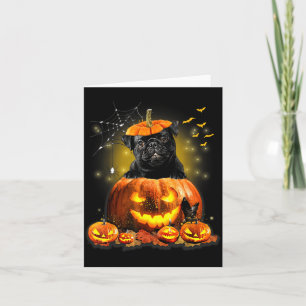 Cartão Cachorro Preto Pug Abóbora Assustadora do Hallowee