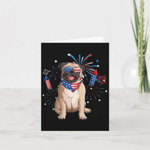 Cartão Cachorro Pug Americano Bandeira Dos EUA 4 De Julho