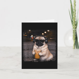 Cartão Cachorro pug bebendo café gelado amante humor dive