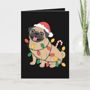 Cartão Cachorro Pug de Natal Chapéu do Papai Noel Luzes B