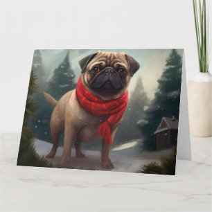 Cartão Cachorro Pug na Neve Natal