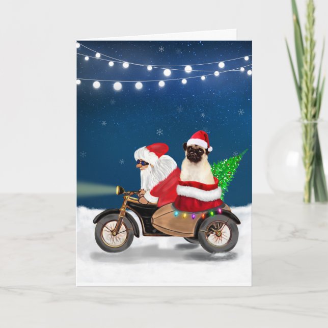 Cartão Cachorro Pug Natal Papai Noel (Frente)