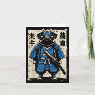Cartão Cachorro Pug Samurai Engraçado Guerreiro Japonês A